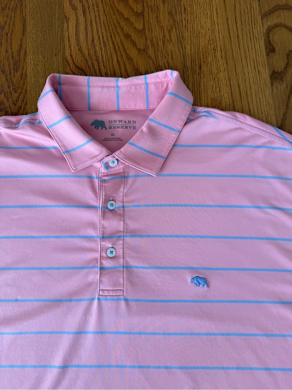 Onward Reserve Men’s XL Pink Blue Striped Performance Golf Polo Shirt Young Life